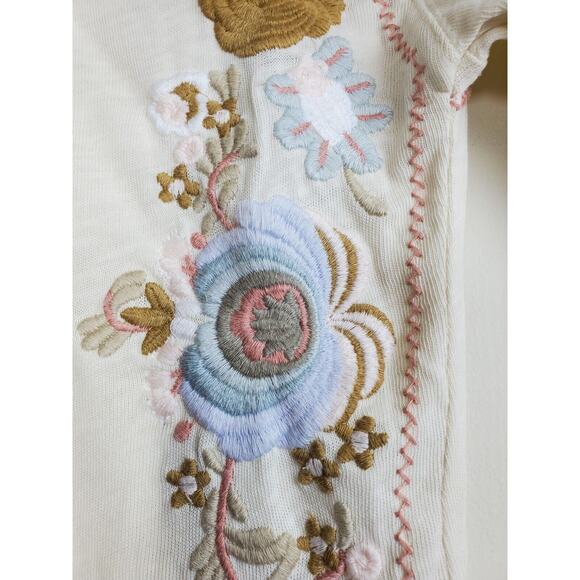 Free People Womens Top Disco Rose Heavily Embroidered Floral Ivory Cream Boho - Picture 5 of 12